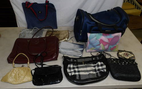 Lot of Ladies Purses: Lot of Ladies Purses. Up to 11" H 16 1/2" W 12" D ALL DESCRIPTIONS AND ANY CONDITION STATEMENT GIVEN BY LANGSTON AUCTION GALLERY ARE STRICTLY OPINIONS AND LANGSTON'S SHALL HAVE NO RESPONSIBILITY FOR E