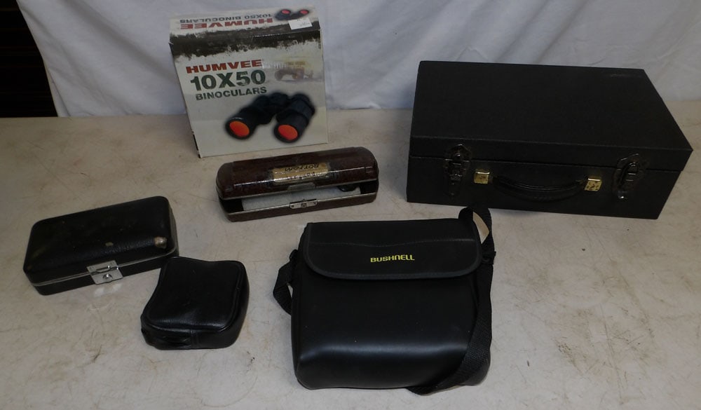 Lot of Vintage Binoculars & Medical Instruments: Lot of Vintage Binoculars & Medical Instruments . Up to 4 1/2" H 14" W 9" D ALL DESCRIPTIONS AND ANY CONDITION STATEMENT GIVEN BY LANGSTON AUCTION GALLERY ARE STRICTLY OPINIONS AND LANGSTON'S SHALL HA