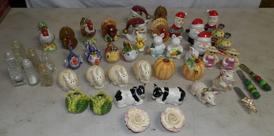 Lot of Porcelain Salt & Pepper Shakers & Butter Spreaders