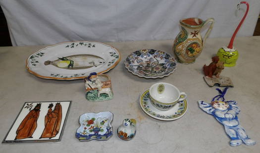 Lot of Painted Porcelain & Pottery Items: Lot of Painted Porcelain & Pottery Items . Up to 15" W 10" D ALL DESCRIPTIONS AND ANY CONDITION STATEMENT GIVEN BY LANGSTON AUCTION GALLERY ARE STRICTLY OPINIONS AND LANGSTON'S SHALL HAVE NO RESPONSIB