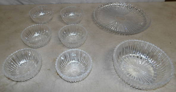 Lot of Eight Piece Crystal Dessert Set: Lot of Eight Piece Crystal Dessert Set. Up to 11 1/2" W ALL DESCRIPTIONS AND ANY CONDITION STATEMENT GIVEN BY LANGSTON AUCTION GALLERY ARE STRICTLY OPINIONS AND LANGSTON'S SHALL HAVE NO RESPONSIBILITY
