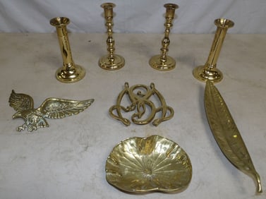 Lot of Baldwin Candlesticks & VA Metalcrafters Tobacco Leaf