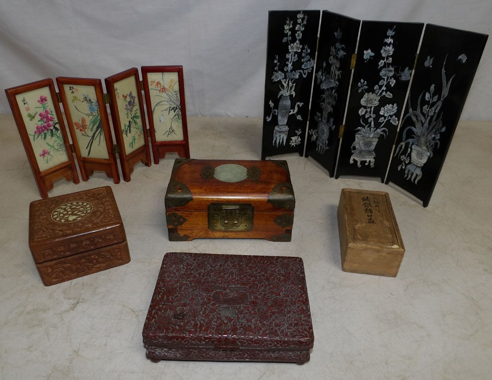 Lot of Oriental Teakwood Boxes & Miniature Screens (1 of 4)
