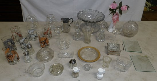 Lot of Glass Items & Heisey Punch Bowl Stand