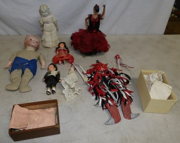 Lot of Dolls Including One German Porcelain Head