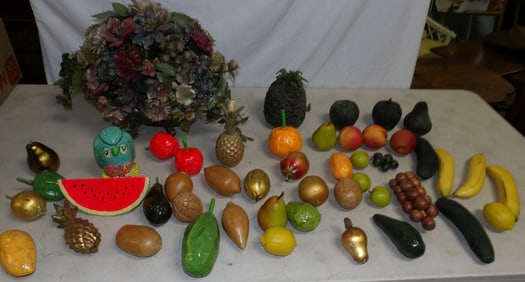 Lot of Faux Fruit & Faux Flowers