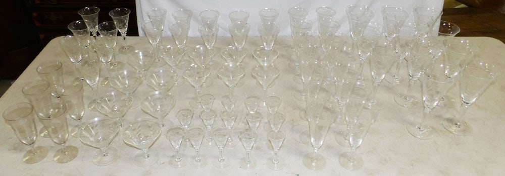 Lot of Stemware: Lot of Stemware . Up to 8" H 3 1/2" W 3" D ALL DESCRIPTIONS AND ANY CONDITION STATEMENT GIVEN BY LANGSTON AUCTION GALLERY ARE STRICTLY OPINIONS AND LANGSTON'S SHALL HAVE NO RESPONSIBILITY FOR ERRORS O