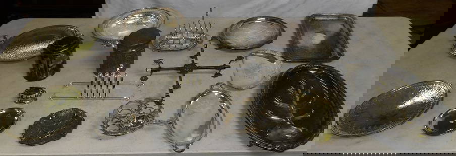 Lot of Silverplated Items: Lot of Silverplated Items . Up to 1 1/2" H 16" W 11 1/2" D ALL DESCRIPTIONS AND ANY CONDITION STATEMENT GIVEN BY LANGSTON AUCTION GALLERY ARE STRICTLY OPINIONS AND LANGSTON'S SHALL HAVE NO RESPONSIBIL