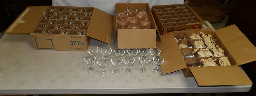 Lot of Whisky Jiggers, Bowls, & Whisky Sour Glasses: Lot of Whisky Jiggers, Bowls, & Whisky Sour Glasses. Up to 6" H 2" W 2 1/2" D ALL DESCRIPTIONS AND ANY CONDITION STATEMENT GIVEN BY LANGSTON AUCTION GALLERY ARE STRICTLY OPINIONS AND LANGSTON'S SHALL 