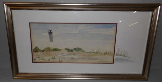 framed water color lighthouse coastal scene signed renee bruce