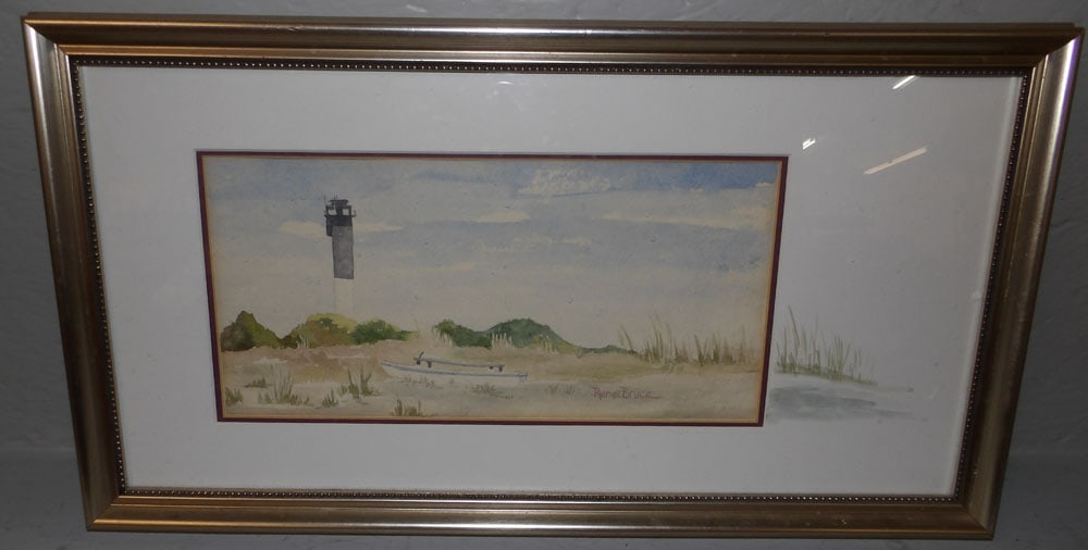 framed water color lighthouse coastal scene signed renee bruce (1 of 4)