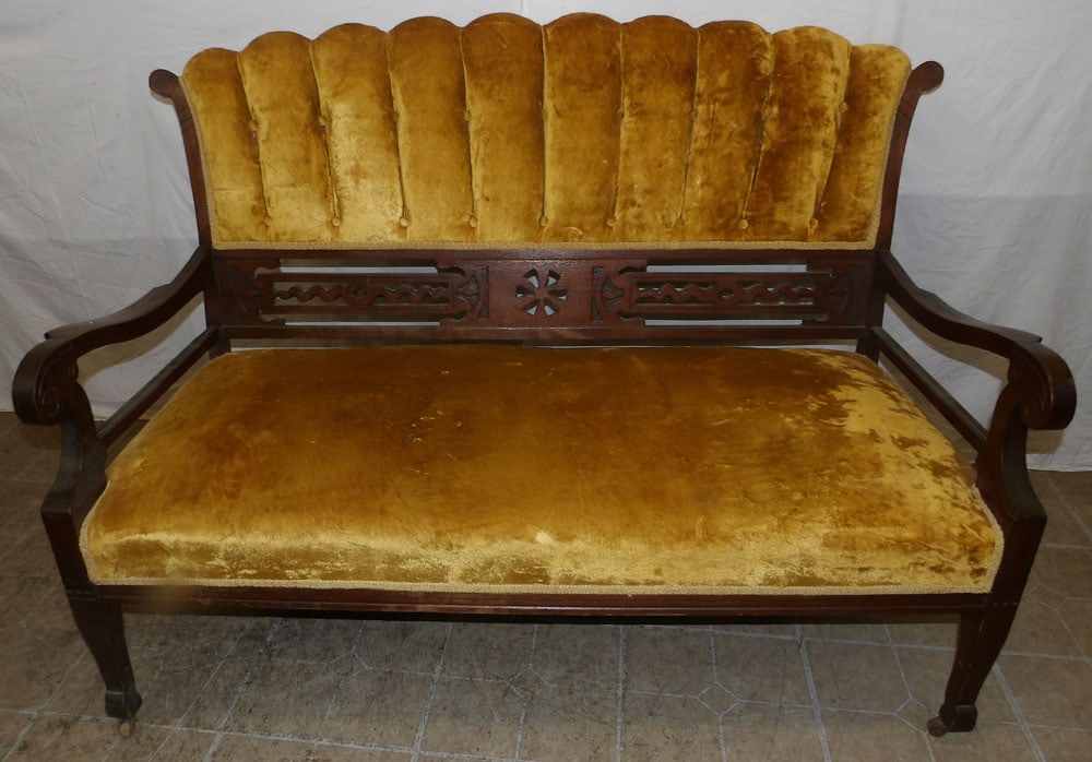 antique walnut and upholstered bench (1 of 4)