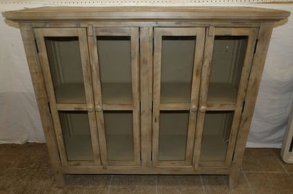 bleach wood and glass door modern farm style cabinet