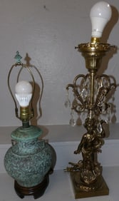 gilded metal cherub lamp and brass urn lamp