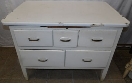 antique painted wood and enamel top kitchen cabinet
