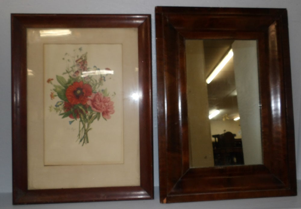 antique mahogany ogee framed mirror and mahogany framed print (1 of 9)