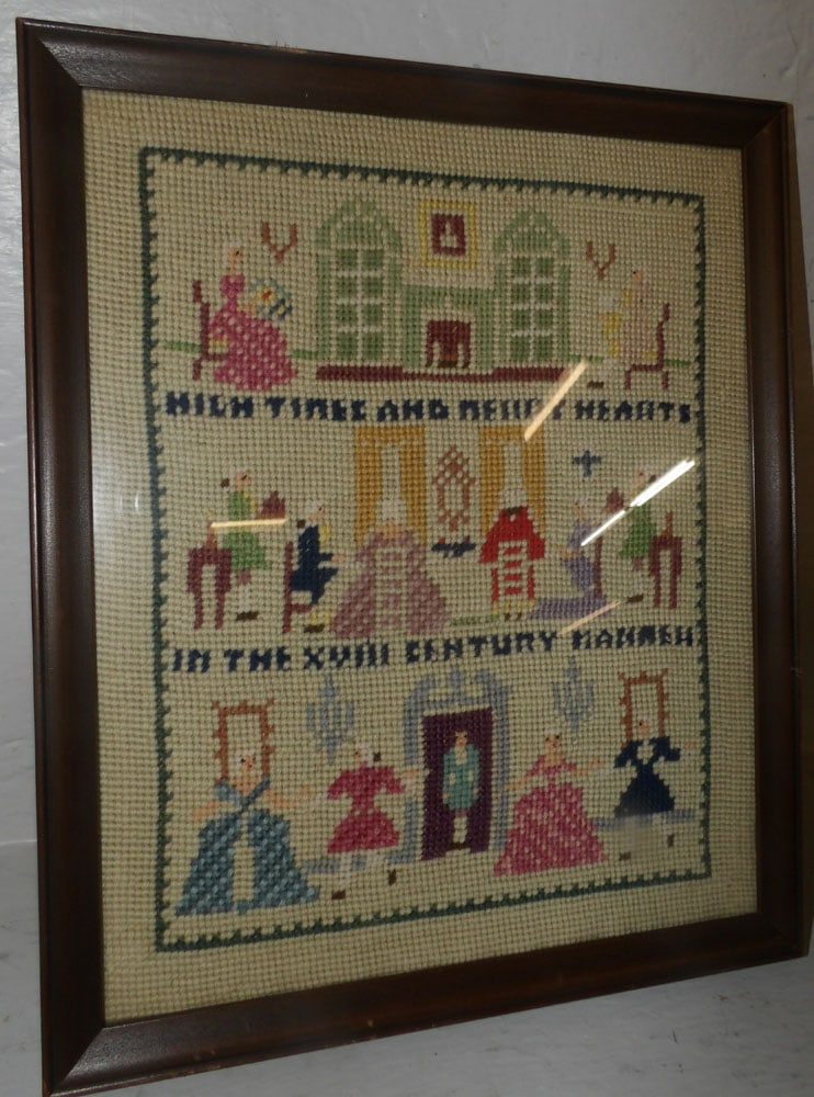framed needlework: framed needlework . 14 1/4" x 12" ALL DESCRIPTIONS AND ANY CONDITION STATEMENT GIVEN BY LANGSTON AUCTION GALLERY ARE STRICTLY OPINIONS AND LANGSTON'S SHALL HAVE NO RESPONSIBILITY FOR ERRORS OR OMISSIO