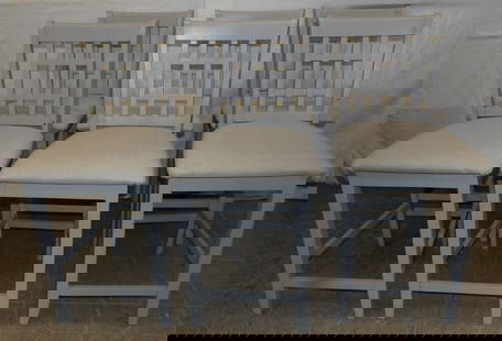 set of 6 painted wood modern bar stools: set of 6 painted wood modern bar stools. 39 1/2" H 18 1/2" W 20" D ALL DESCRIPTIONS AND ANY CONDITION STATEMENT GIVEN BY LANGSTON AUCTION GALLERY ARE STRICTLY OPINIONS AND LANGSTON'S SHALL HAVE NO RES