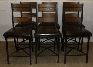 set of 6 painted metal and laminated wood bar stools