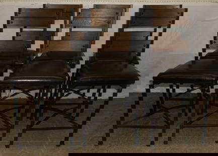 set of 6 painted metal and laminated wood bar stools: set of 6 painted metal and laminated wood bar stools . 42 1/4" H 18" W 20" D ALL DESCRIPTIONS AND ANY CONDITION STATEMENT GIVEN BY LANGSTON AUCTION GALLERY ARE STRICTLY OPINIONS AND LANGSTON'S SHALL H