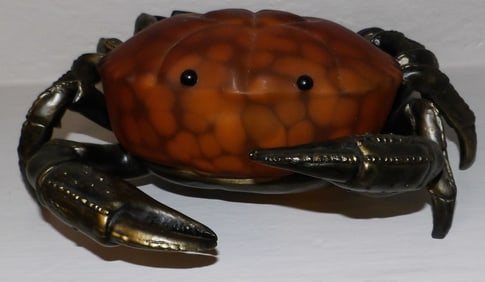 art glass and metal crab lamp