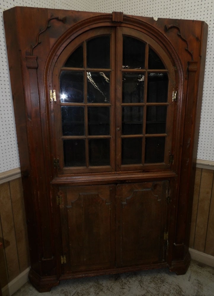 19th century pine glass door corner cabinet (1 of 5)