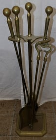 set of brass fireplace tools