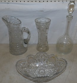four pieces of cut glass