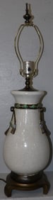 Oriental Crackleware Vase Made Into Lamp with Tassel Motif