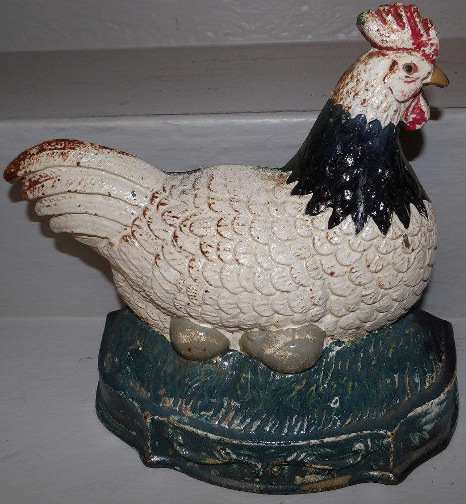 painted cast iron hen on the nest door stop (1 of 4)