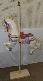 hand painted resin carousel horse on wood stand signed by artist