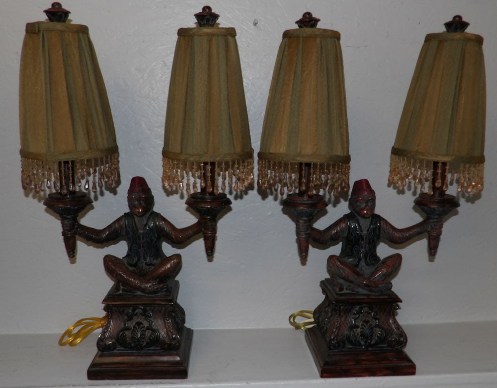 pair of painted resin monkey lamps (1 of 4)
