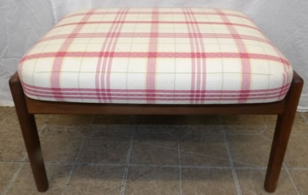mid century modern walnut and upholstered top ottoman