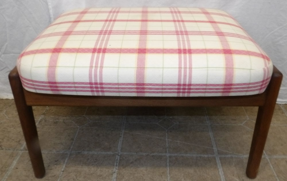 mid century modern walnut and upholstered top ottoman (1 of 4)