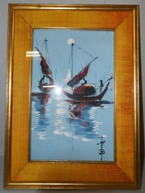 framed water color on silk signed by artist