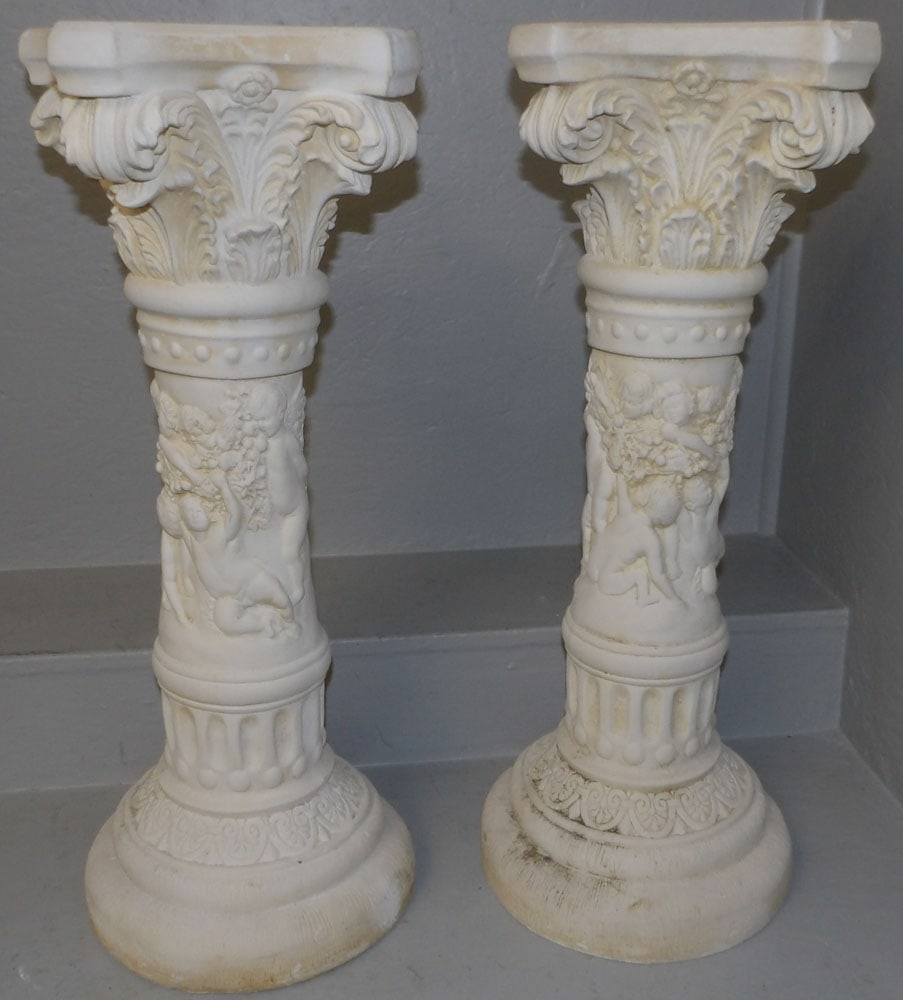 pair of ceramic pedestals with cherub motif (1 of 4)