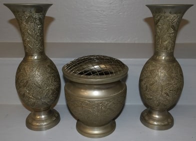 3 piece etched brass console set