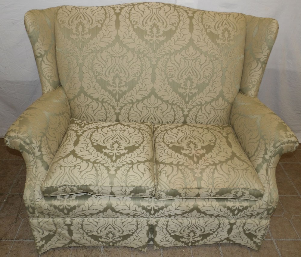 upholstered wing back love seat (1 of 5)
