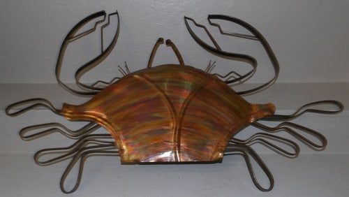 copper and wrought iron crab form wall hanging