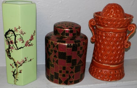 Oriental Covered Jar, Oriental Porcelain Vase, & Italian Pottery Fountain