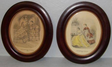 Pair of Oval Framed French Fashion Prints