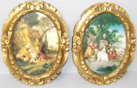 Pair of Ornate Framed Romance Courting Scene Prints
