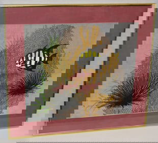 Framed Mid Century Modern Underwater Painting on Silkscreen Artist Signed
