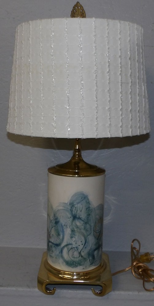 Mid Century Modern Painted Porcelain Vase Made Into Lamp with Fish Motif (1 of 3)