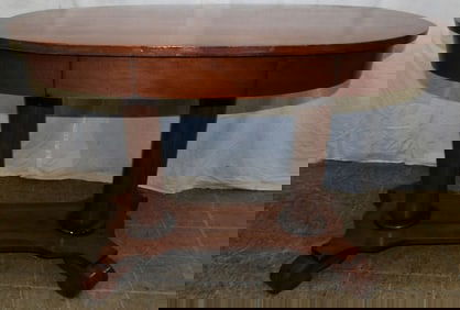 Antique Mahogany Oval Top Library Table with One Drawer