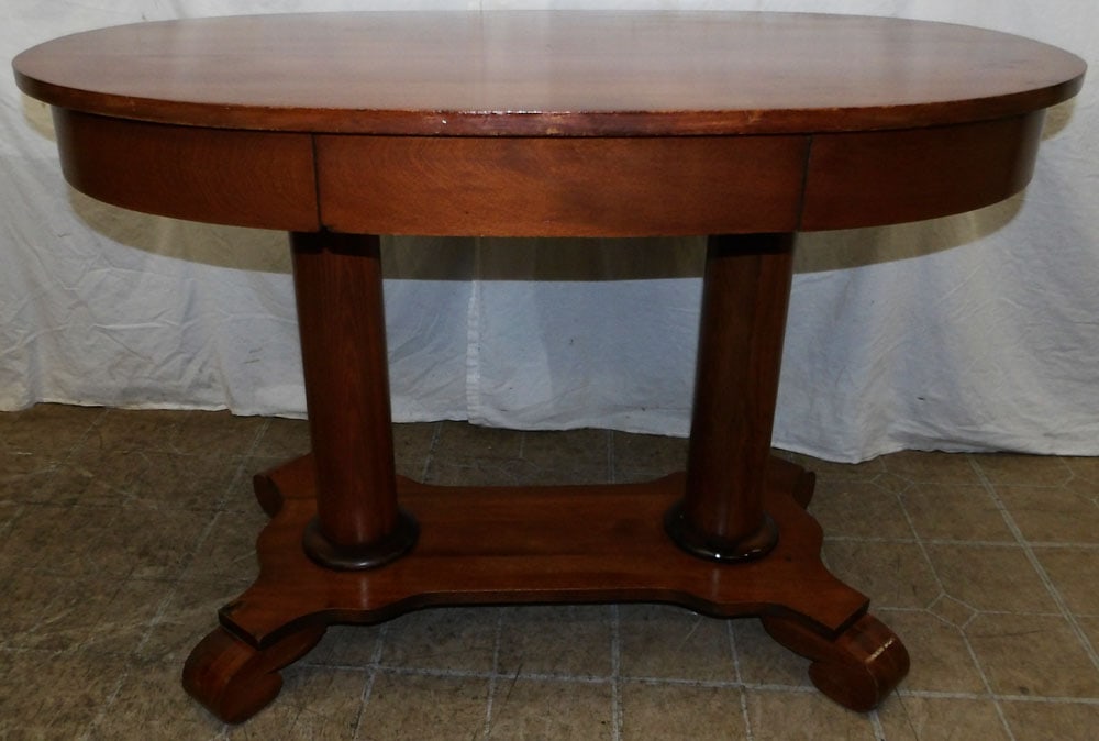 Antique Mahogany Oval Top Library Table with One Drawer (1 of 5)