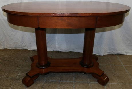Antique Mahogany Oval Top Library Table with One Drawer: Antique Mahogany Oval Top Library Table with One Drawer . 29" H 42" W 27" D ALL DESCRIPTIONS AND ANY CONDITION STATEMENT GIVEN BY LANGSTON AUCTION GALLERY ARE STRICTLY OPINIONS AND LANGSTON'S SHALL HA