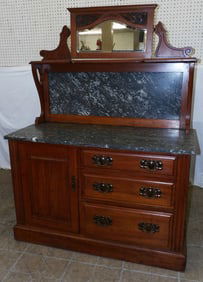 Antique Mahogany Washstand, (One Marble is Cracked)