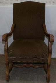Painted Carved Wood & Upholstered Arm Chair
