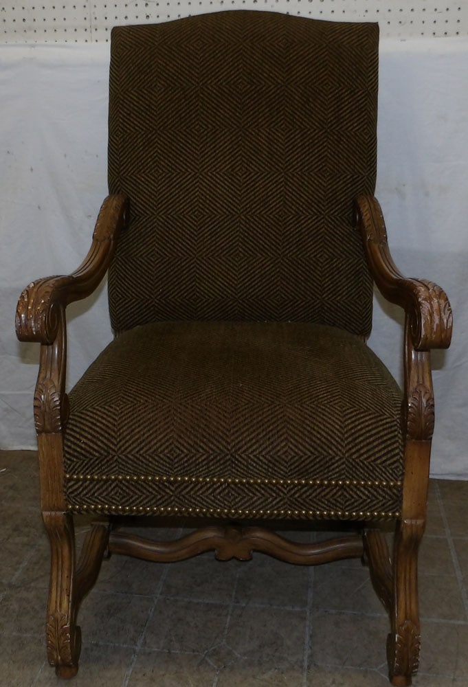 Painted Carved Wood & Upholstered Arm Chair (1 of 3)